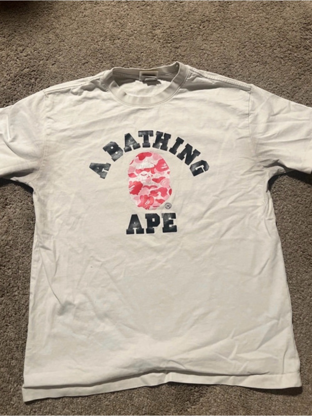 BAPE white shirt with pink camo print, Size M